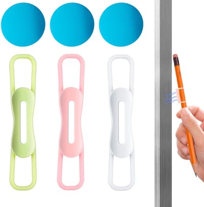 SnelShoppen - 3 Magnetische Penhouders voor Koelkast, Instellbare Siliconen Penhouder voor Bureau/Witborden - Wit, Roze, Groen