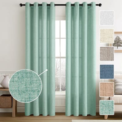 Moderne semi-transparante linnenlook gordijnen voor woonkamer, mintgroen, 140 x 260 cm, 2 stuks