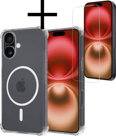 Hoesje - Met Screenprotector - Geschikt voor Apple iPhone 16 - Magsafe Compatible - Sterk & Shockproof - Back Cover - Shock Proof Case - Telefoon Hoes - Transparant