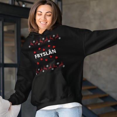 Friese Kerst Hoodie Zwart Fryslân Rendieren - Maat XS - Uniseks Fit - Kerstkleding Voor Dames & Heren