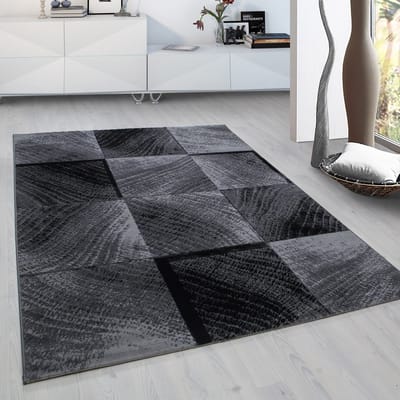 Flycarpets Marlon Vloerkleed Geblokt - Laagpolig - Zwart / Grijs - 120x170 cm