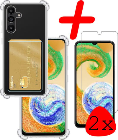 Hoesje Geschikt voor Samsung Galaxy A04s - Met 2x Screenprotector - Pashouder - Kaarthouder - Telefoon Hoes Shockproof - Siliconen Case - Back Cover - Shock Proof - Pasjes Houder - Transparant