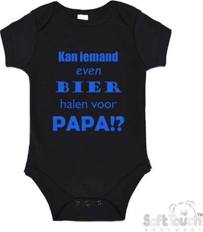 100% katoenen Romper "Kan iemand even bier halen voor papa!?" Vader Vaderdag Papa Jongens Katoen Zwart/blauw Maat 56/62