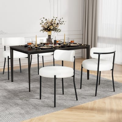 Puluomis Eetkamerstoelen - Set van 4 - Teddy Fleece - Lamsvacht - Metalen poten - Stoelen - Wit - Gevoerde zitkussens - Gebogen rugleuning
