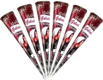 Golecha Natuurlijke Tijdelijke Tatoeages 3 x 25g - Roodbruin PPD-vrij Huidvriendelijk, Halal-gecertificeerd, Langdurige Kleur Herbruikbaar | 100% Natuurlijk voor Bruiloften, Festivals met Kajal Sticker