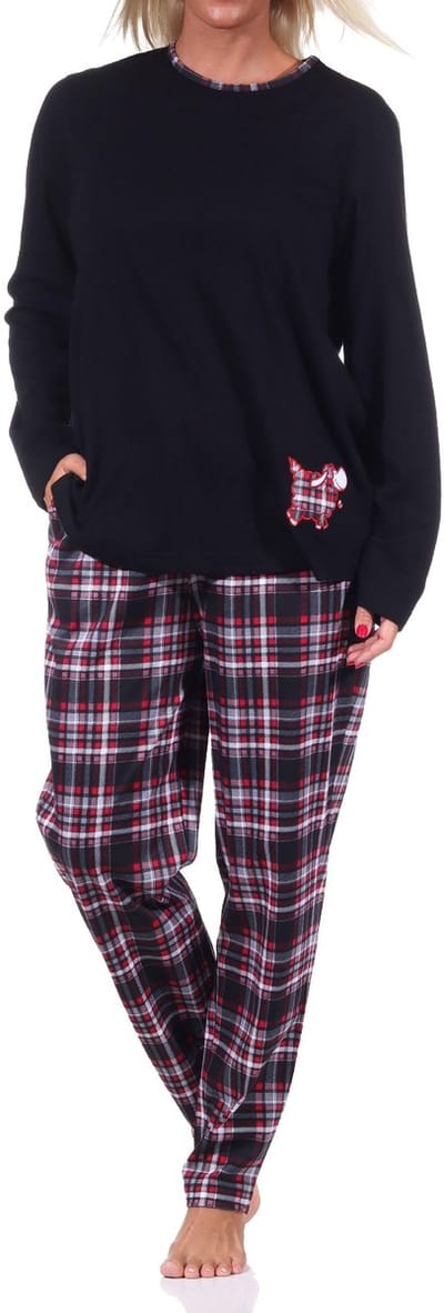 Damespyjama lang met geruite broek en leuk dierenmotief - ook in overmaten - 212 201 820