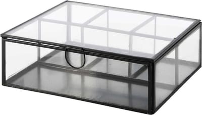 Dekoratief | Doos transparant/zwart, glas/metaal, 22x18x7cm | A218228