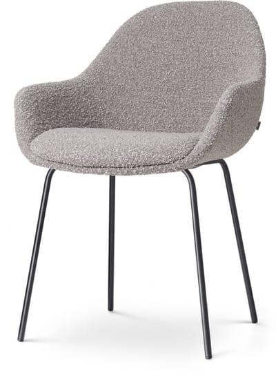 Nolon Nora-Mae Eetkamerstoel Bouclé Taupe - met Armleuning - Stof - Zwart Onderstel - Design - Scandinavisch - Comfortabel