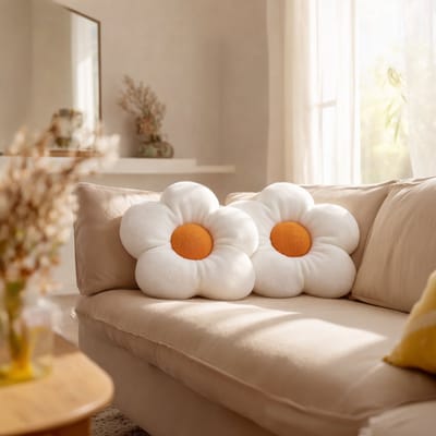 HOMEMIYN Bloem Sierkussen – Zonnebloem Decoratief Kussen – Set van 2 – 40x40 cm – Zacht Pluche Kussen voor Bank en Slaapkamer – Wit