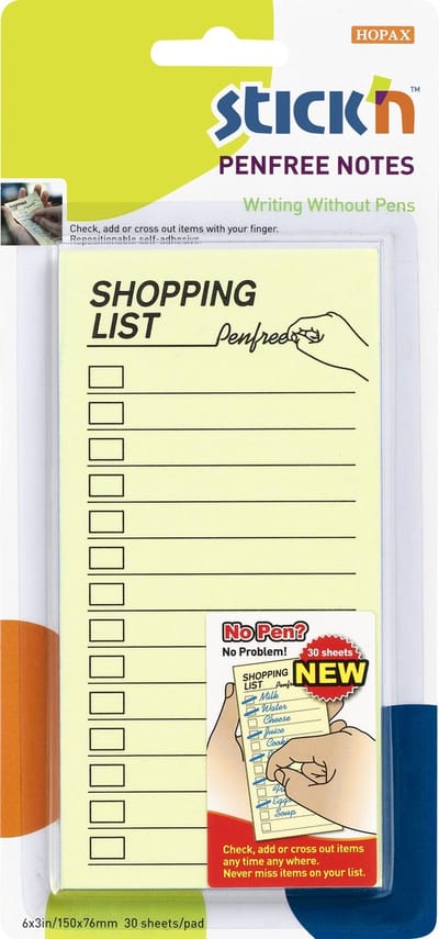 Stick'n - Penvrij - Boodschappenlijst - Zelfklevende Memoblaadjes - 150x76mm - 30 Sticky Notes