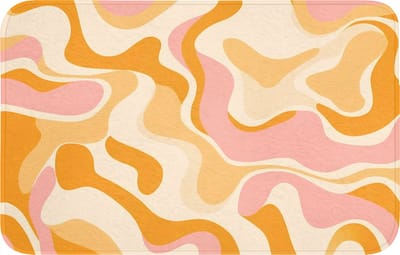 Badmat 80x50 cm - Antislip - Abstract - Golvend - Oranje - Badmatten voor badkamer - Badkamermat - Douchemat - Badkamer mat