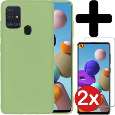Hoesje - Met 2x Screenprotector - Geschikt voor Samsung Galaxy A21s - Sterk & Shockproof - Telefoon Hoes - Back Cover - Siliconen Case - Telefoonhoes - Groen