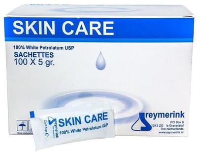 Reymerink - Skin Care Witte Vaseline (White Petrolatum) Box met 100 stuks | Desinfectie voor PMU, Tattoo, Beauty, Styliste, Kapper Studio & Laser Salon Huisarts Tandarts Praktijk | Laserkliniek | Desinfectiemiddel | Desinfectiespray | Pure Alcohol |