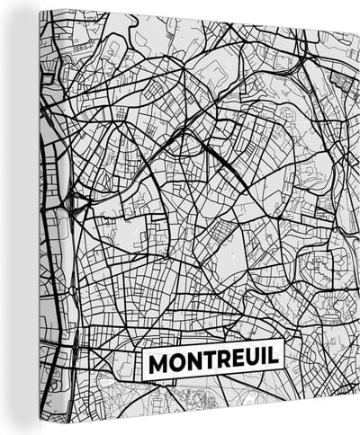 Canvas Schilderij Plattegrond - Kaart - Stadskaart - Frankrijk - Montreuil - 20x20 cm - Wanddecoratie