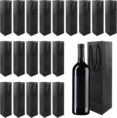 25 x Papieren Wijntas 10+9x38cm voor 1 Fles met touw /Flestas papier zwart/ Cadeauverpakking /draagtas voor Fles/wijn / Fleszak · Fles zak / Kerst / Verjaardag