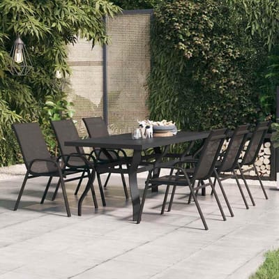 Tuintafel - Eettafel buiten - Buiten dineren - Gehard glas blad - 180 x 80 cm - Zwart