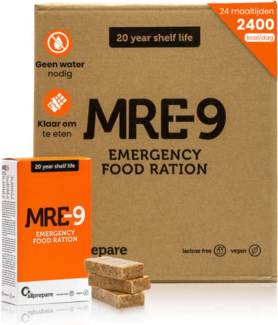 MRE-9 Noodrantsoen - 24 dagen - 20 Jaar Houdbaar - Extra Vitaminen - Lactose vrij - Noodvoedsel
