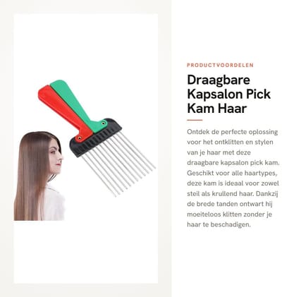 Dailygoods- Haar Pick Draagbaar - Kapsalon Accessoire - Brede Tand Kam - Afro Pick - Geschikt voor Alle Haartypes - Hoogwaardige Kwaliteit