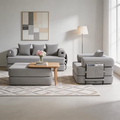Komhtom - Modulaire 4-zits corduroy-compressiebank inclusief poef - met stevig metalen frame, zijvak en 4 comfortabele kussens - vulling van schuim met hoge dichtheid - vrij te combineren en veelzijdig inzetbaar