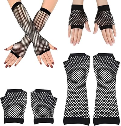 Dailygoody - Lange en korte visnet handschoenen - Vingerloze nethandschoenen - Zwart - Uniseks - Modieuze vingerloze handschoenen voor elke gelegenheid