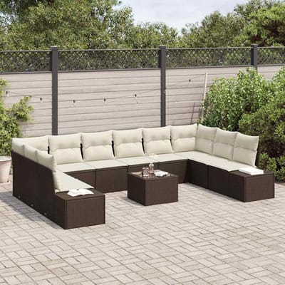 vidaXL - Tuinbank - Set - 10 - st - 9-Aantal - zitplaatsen - Bruin - en - Crème