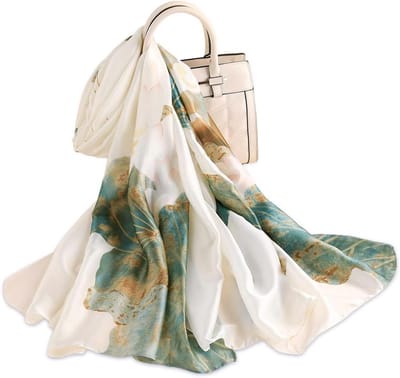Elegante Zijden Sjaal voor Vrouwen met Kunstzinnig Bloemmotief en Inktverfprint, Ideaal voor Alle Seizoenen, Zacht en Lichtgewicht, Perfect als Zonnebescherming