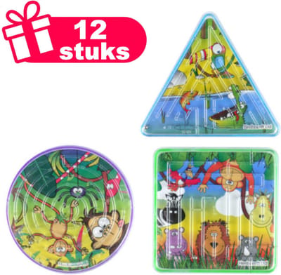 Henbrandt - 12 Stuks Jungle Dieren Doolhof Spelletjes - Traktatie uitdeelcadeautjes voor kinderen & peuters - Traktaties en kinderverjaardagen - Klein grabbelton speelgoed voor in traktatie uitdeelzakjes