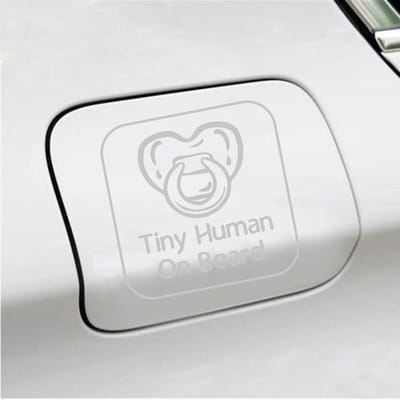 Bumpersticker - Tiny Human On Board - 14 X 14 - Licht Grijs