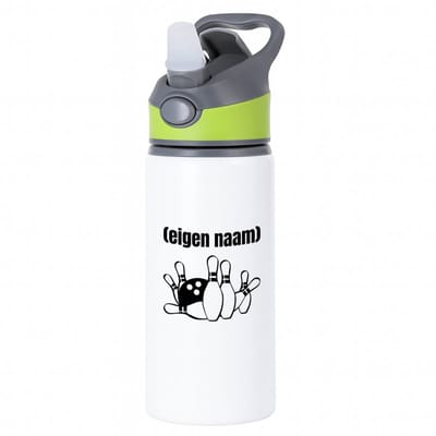 Hacebo® - bowlen kegels met eigen naam waterfles met rietje groen - Bowlen - ieman die graag bowlt - sport - kegel - bal - verjaardag cadeau - kado - water fles - 650ML