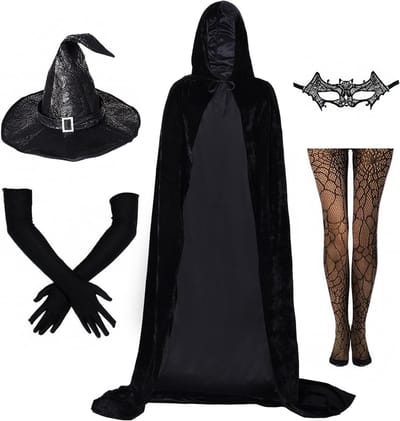 Premium Halloween Kostuum voor Vrouwen met Hoed, Rekbare Handschoenen en Visnet Kousen voor Feestjes en Cosplay