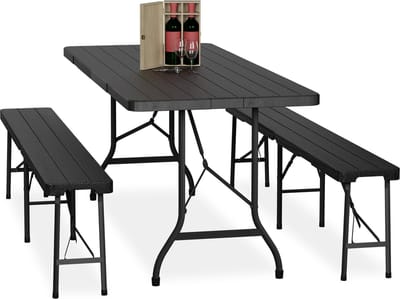 biertafel set - inklapbaar - 3-delig - met banken - kunststof - campingtafel - zwart