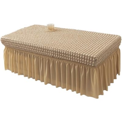 Bankhoes Poefhoes Voetenbankhoes Rechthoekig Elastisch 3D Seersucker Opvouwbare Opbergkruk Huishoudelijk Meubelbeschermer S (length120-130cm) beige