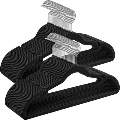 Hoppa! - Fluwelen Hangers - Antislip, Schouderinkepingen, Broekstang - 50 Stuks - Klassiek Zwart CRF029B05