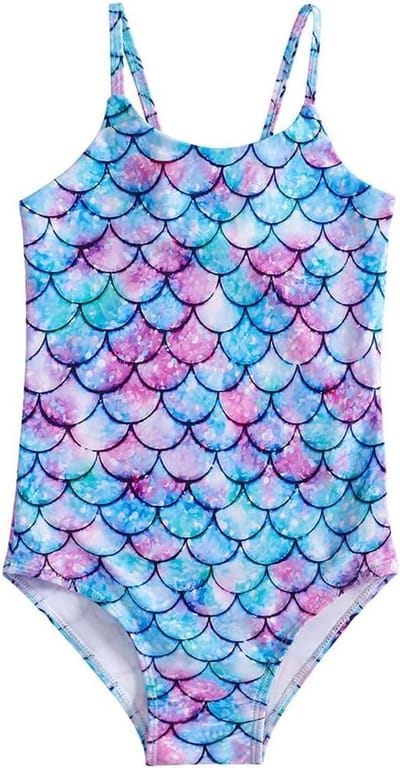 Dailygoods- Meisjesbadpak - Zeemeerminnenschubbenpatroon - Blauw-roze