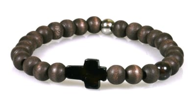 IbizaMen - Bruin - hout - 8mm - zwart - kruisje - RVS - 19cm