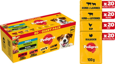 Pedigree Adult - Natvoer Hond - Hondenvoer - Rund Kalkoen Kip - 80 x 100g