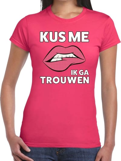 Kus me ik ga trouwen t-shirt roze dames - feest shirts dames - vrijgezellenfeest kleding S