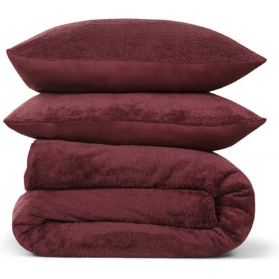 DoubleDry Dekbedovertrek Teddy Fleece - Eenpersoons 140x220 cm + 1 Kussensloop - Zacht & Huidvriendelijk - Bordeaux