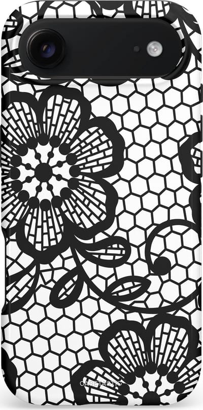 Casetastic hoesje geschikt voor Apple iPhone Air - MagSafe - Dubbellaagse bescherming - Zwart Bloemenpatroon - Fashion Case - Grijs Zwart Wit