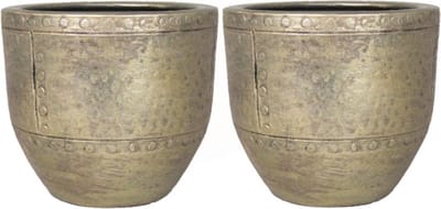2x stuks bloempot/plantenpot van keramiek in het industrieel goud D16 en H14 cm - Binnen gebruik - Romeinse stijl