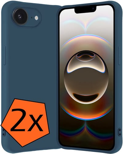 Hoes - 2 Stuks - Geschikt voor Apple iPhone 16e - Sterk & Shockproof - Case Siliconen - Back Cover - Telefoon Hoes - Donkerblauw
