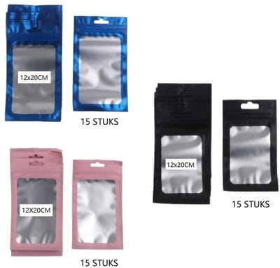 Youhomy Ziplock Zakken 45 stuks - Set 3 kleuren- Hersluitbaar - Doorzichtig- Roze-Blauw-Zwart| Bewaarzakken Voedsel| Snack| Opbergzakjes| Verpakking