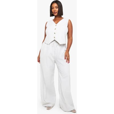 boohoo Dames Plus gestreepte gilet en broek met wijde pijpen co-ord | Havermout | Maat: 56