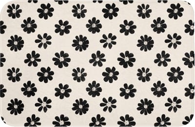 WC mat 60x40 cm - Antislip - Grafisch - Madeliefjes - Zwart - Beige - Toiletmat - Vloermat - Douchemat - Toilet tapijt - Toiletmatten