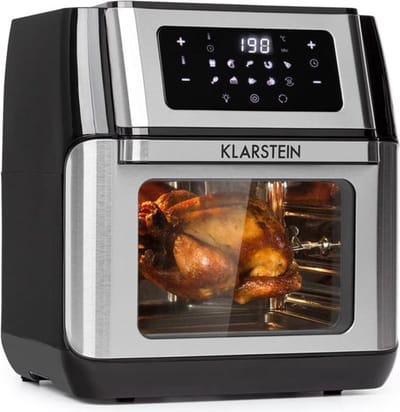 Klarstein AeroVital Fry Heteluchtfriteuse, 3D-heating systeem: 1500W, XL-volume: 10L, 9 programma's, Cool touch behuizing, 60 minuten-timer, Thermostaat: tot 200°C, zwart/zilver