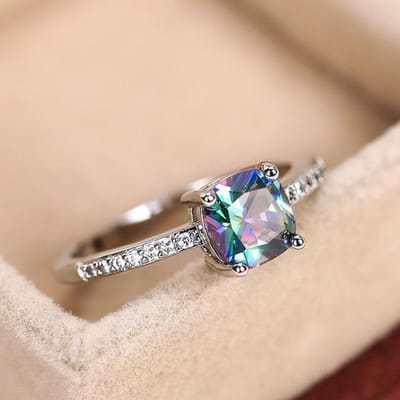Klassieke Dames Verzilverde Ring Delicate Slanke Groen Blauwe Vierkant Geslepen Geboortesteen Ringen Voor Vrouwen Trouwsieraden Dropshipping 10 beige