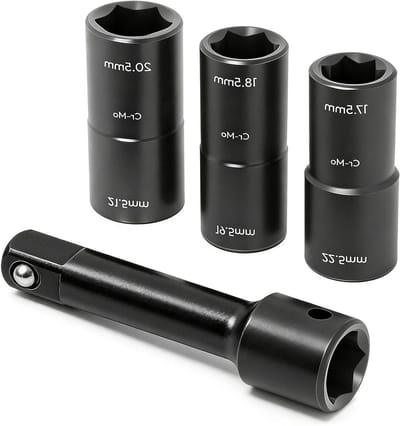 Wielmoersleutel voor dubbele kop wielmoeren 19,5 / 18,5 / 20,5 / 21,5 mm, 1/2 inch aandrijving, geschikt voor diverse voertuigen en onderhoud