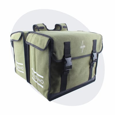 Voltano Canvas Dubbele Fietstas 70L XXL - Olijf Groen - 100% Waterdicht - Afstandhouder Inbegrepen - Universele bevestiging - Grote Fietstassen Elektrische Fietsen