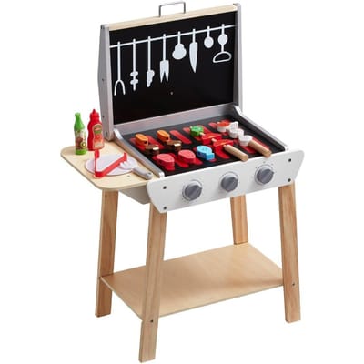21 STUKS Houten BBQ Grill Speelset voor Kinderen Kook Grill Speelgoed Set Met Geluid