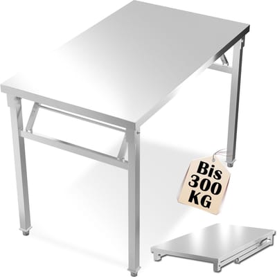 Froadp 120x60x85cm Roestvrijstalen tafel Opvouwbaar Roestvrijstalen werktafel Werkbanken Tot 300KG Gastronomietafel Keukentafel Serveertafel Barbecuetafel Outdoor metalen tafel Roestvrijstalen tafel met veersysteem